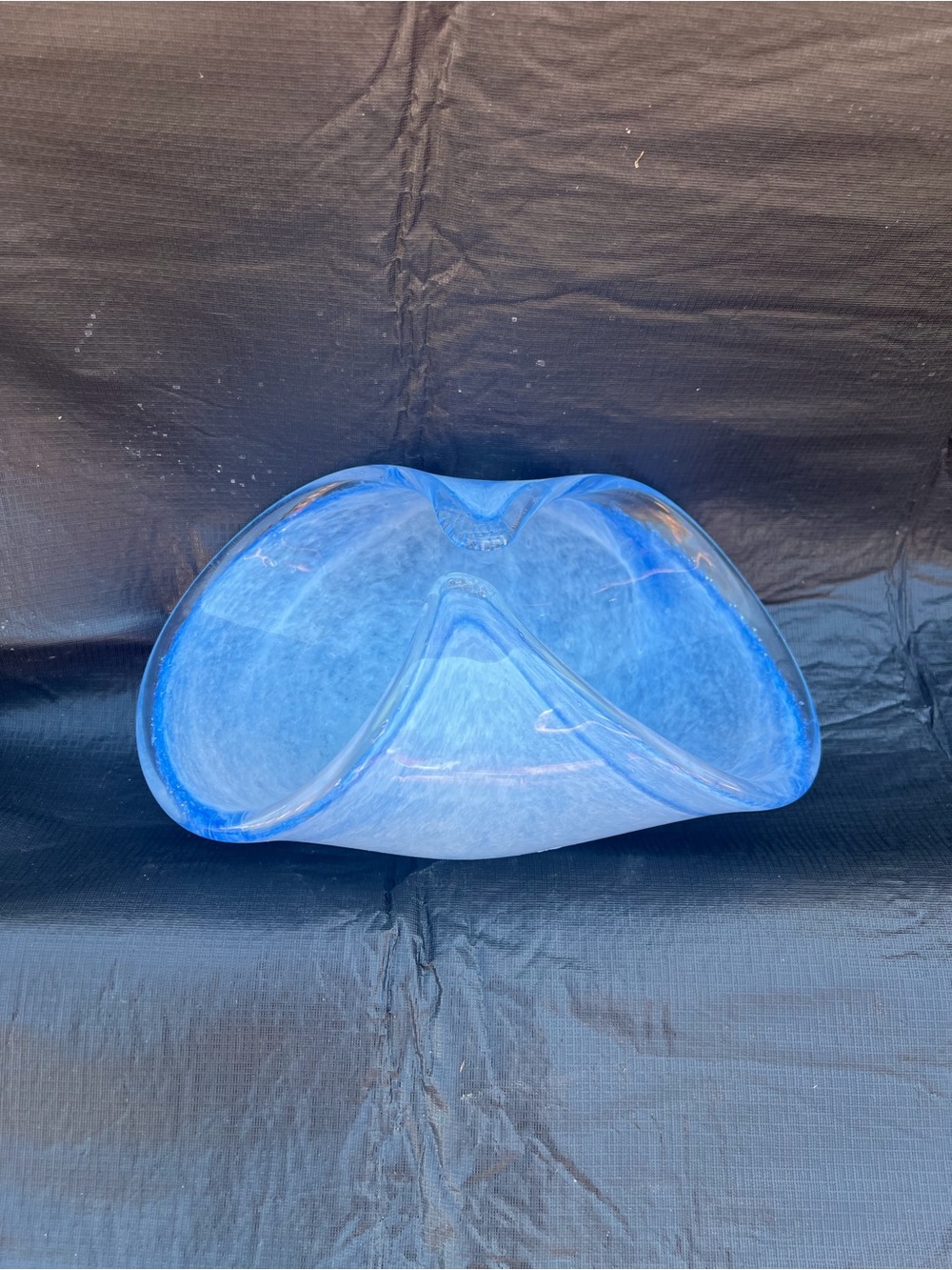 Blue Handblown Glass Decorative Bowl